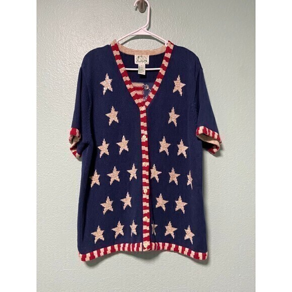 Vintage Quacker Factory Women's American Flag‎ and Sequin Stars Sweater XL - Picture 1 of 9